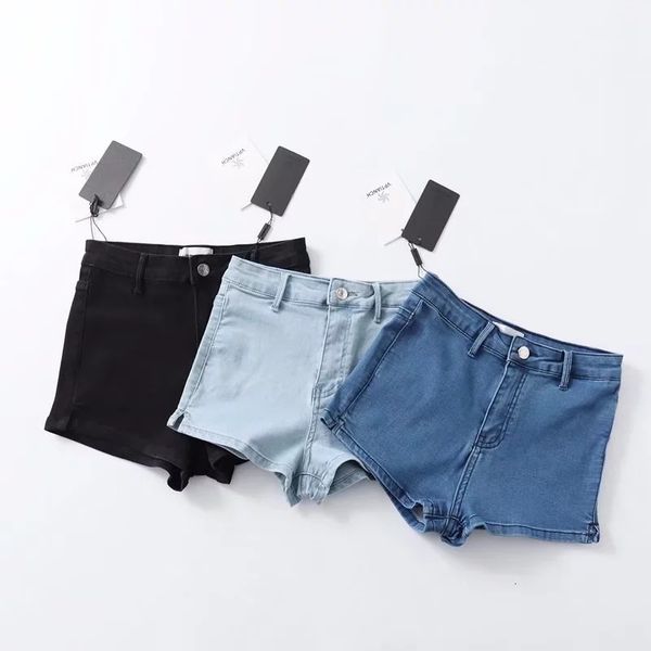 

2019 summer new basic elastic ankle small split high waist leg length denim shorts women's pants, Blue