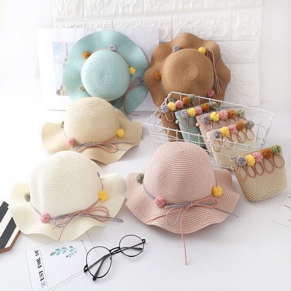 

baby kids travel hat set 2-7t charm princess straw baby girl sun beach hat flower cap & handbag lovely1, Yellow