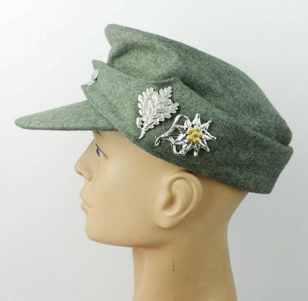 Hüte mit breiter Krempe WWII German Wh Em M43 Panzer Wool Field Cap Edelweiss Sniper Leaf Badge Store 56051011