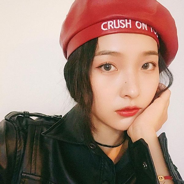 

womens felt beret black red pu leather beret hat for women autumn winter flat cap gorras female retro octagonal cap, Blue;gray