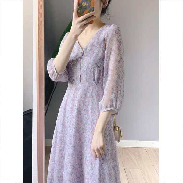 

2020 spring monet floral chiffon women's summer super fairy purple rouje fairy platycodon grandiflorum dress fashion dress dress ious8, Black;gray