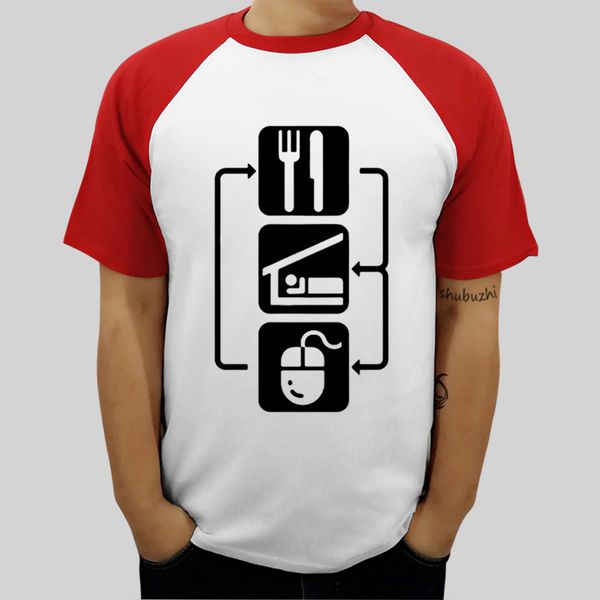 

sport mens raglan sleeve t-shirt cotton eat sleep computer mouse fitted cotton-poly t-shirt summer fashion ringer tee male