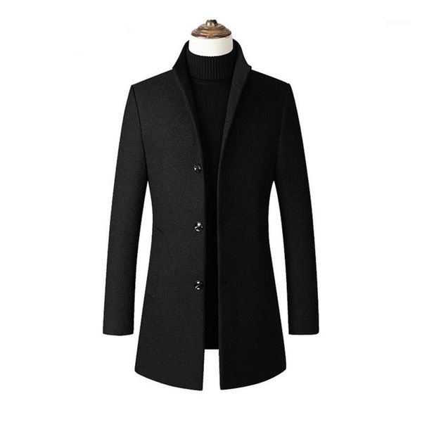 

autumn winter stand collar single breasted solid color pockets warm outerwear plus size 4x brand men wool blends trench coats1, Tan;black