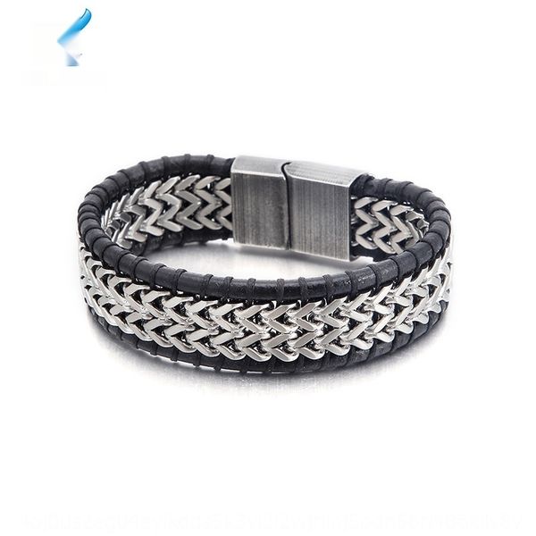 

горячие продажи мужской braceletmagnetleather тканый титана стали двухслойный персонализированные ювелирные изделия горячие продавая мужской, Golden;silver