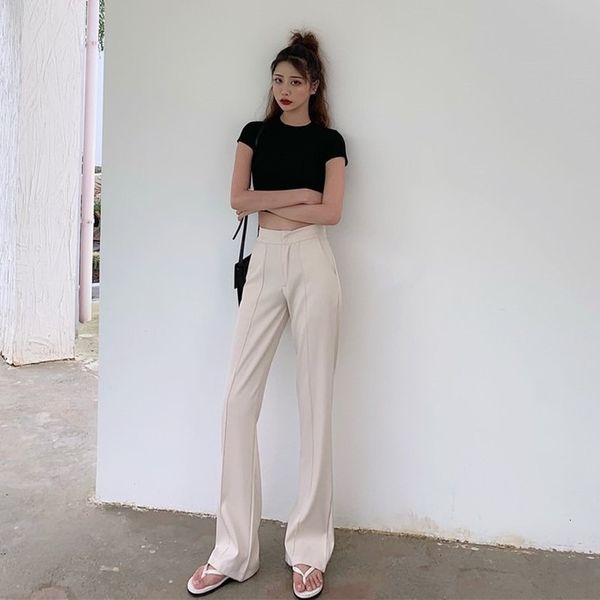 

2021 new spring and summer solid temperament commuting simple with high waist rectum tube micro loudspeaker women's pants xxut, Black;white