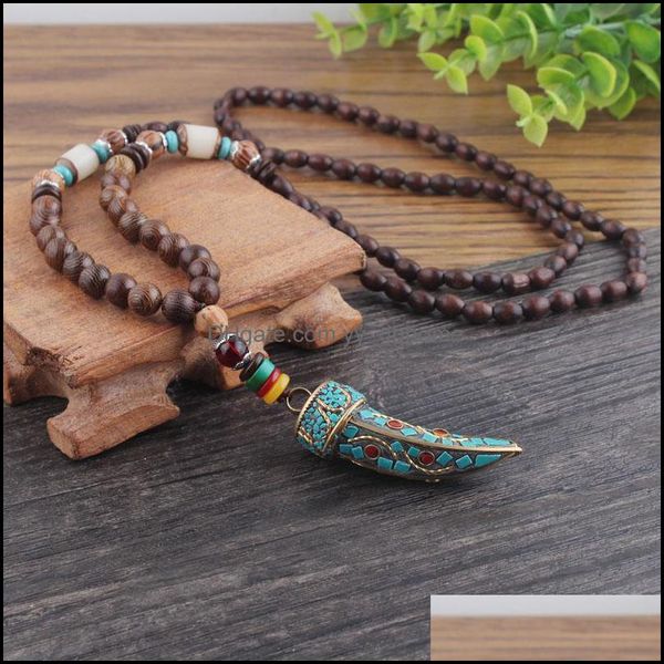 

pendant necklaces & pendants jewelry weiyu handmade nepal buddhist mala wood beads necklace ethnic ox horn long statement for women men drop, Silver