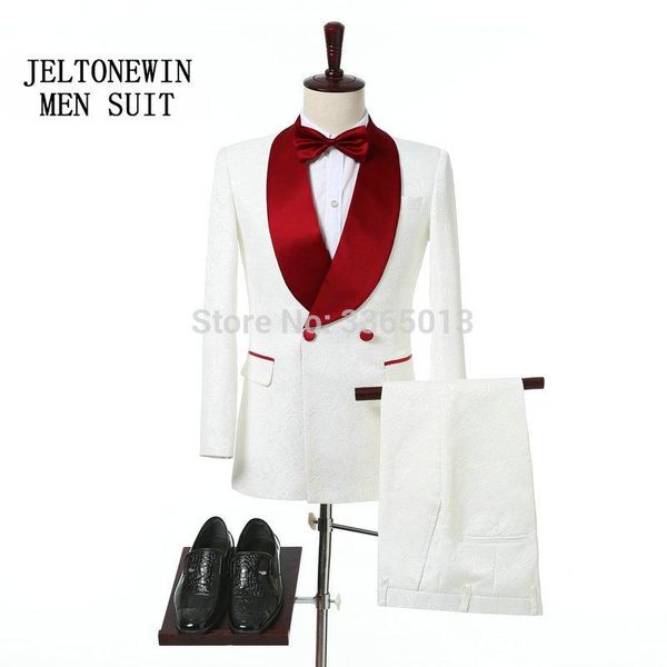 

2021 red shawl lapel slim fit groom tuxedos white men suits latest coat pant designs wedding suits for men prom tuxedo, White;black