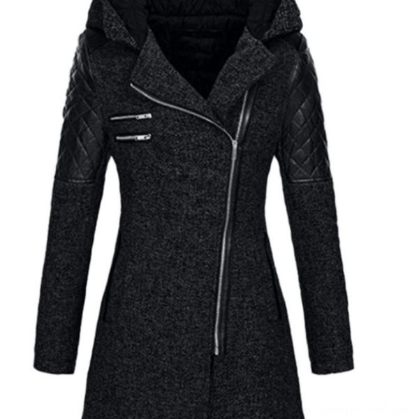 

sy5wg slant hooded woolen wool slant hooded woolen windbreaker zipper wool zipper windbreaker, Black