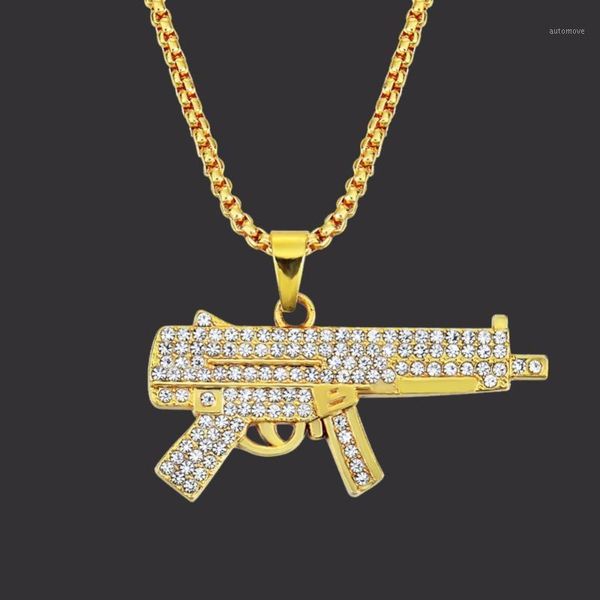 

2020 hip hop crystal machine gun necklaces for men woman boy girl chain pendants for men's men jewelry1, Silver