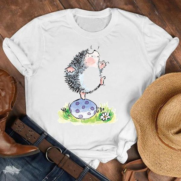 

women lady animal short sleeve flower cute printed cartoon shirt clothes tshirt female print t tee womens graphic t-shirt, White