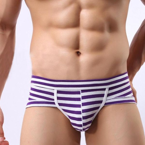 

man cotton triangular low waist stripe pattern briefs underwear1, Black;white