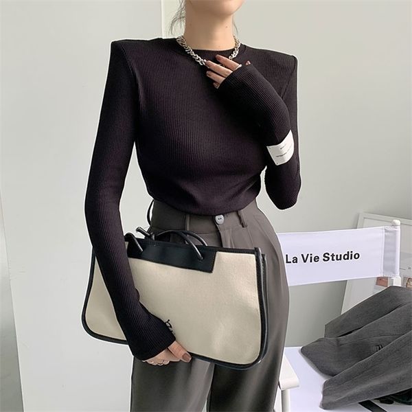 

thread long sleeve t-shirt women's slim fit autumn winter style shoulder pad bottomed shirt kawaii 220314, White