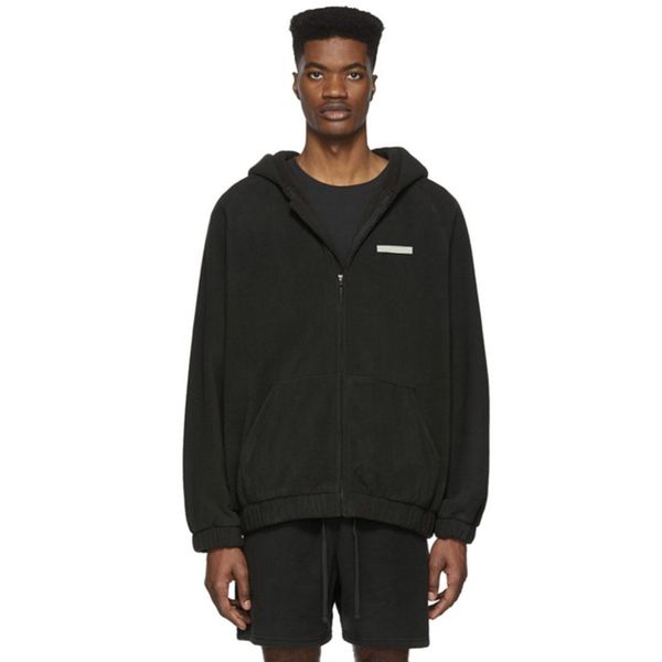

20fw fg classic fleece zipper hooded sweatshirt autumn winter high street fashion hoodies men women simple solid jacket hfymwy700, Black