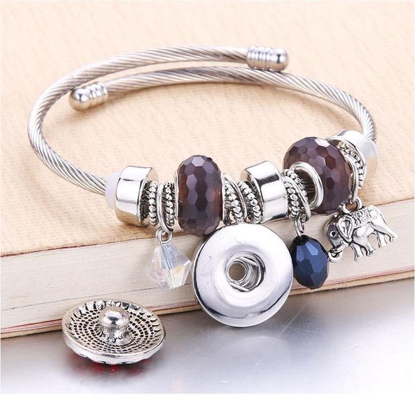 

elastic metal beading snap bracelet trendy snap button bracelet bangles fit 18mm snap jewelry beads making bbyfdl, Golden;silver