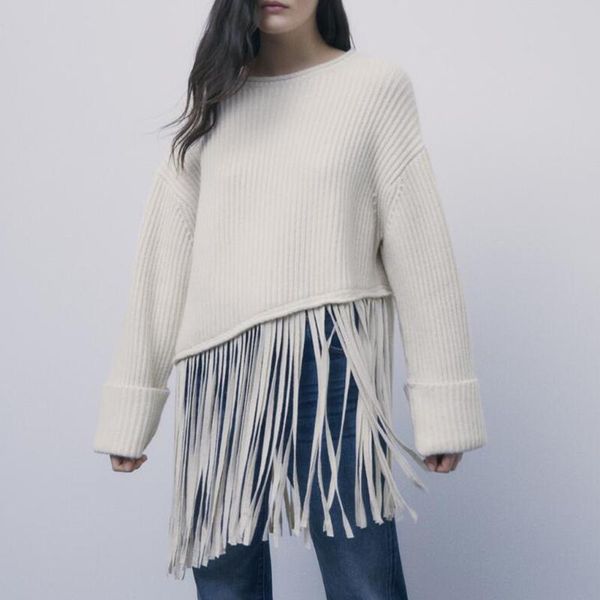 

ladies' 0-neck new fashion fringed sweater loose large size knitted pullover ladies pullover winter white long sleeve top, White;black