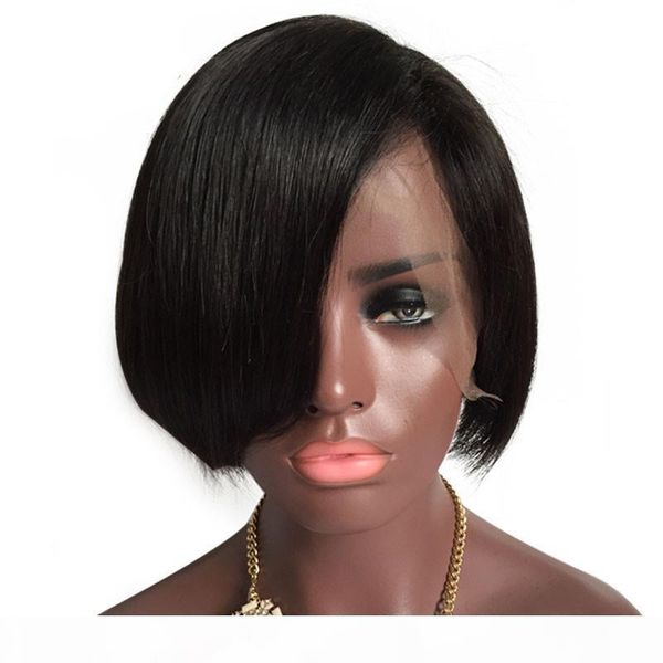 

short bob lace wig 13x6 lace front human hair wigs for black women 360 lace frontal swiss wig peruvian straight remy hair, Black;brown