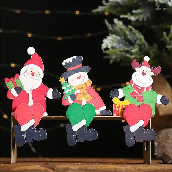 

christmas decorations 2021 xmas year diy wooden sit upright dolls hanging creative santa claus snowman doll figurine decor1