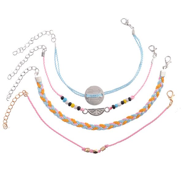 

factory price charm 4pcs/set bohemian summer watermelon arrow fresh candy color cute girl handmade woven beads bracelet, Black