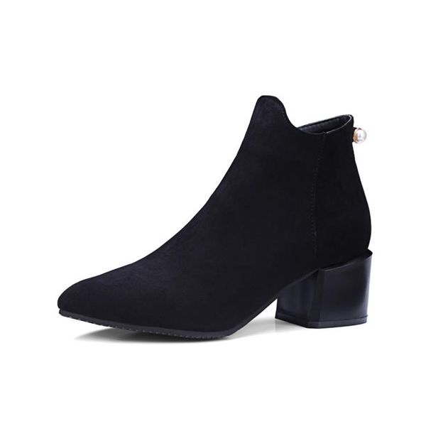 

boots big size pointed thick heel women shoes ankle for ladies woman winter, Black