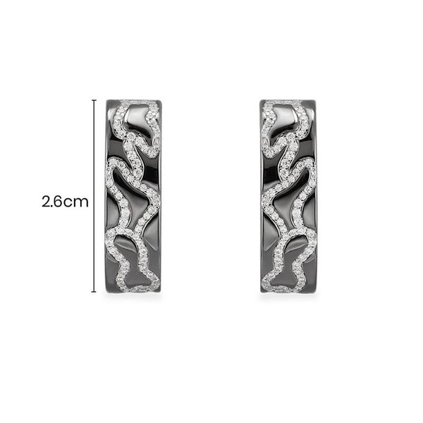 

stud solid 925 sterling silver dark grey camouflage curved earrings micro zirconia black gun color women fine jewelry, Golden;silver