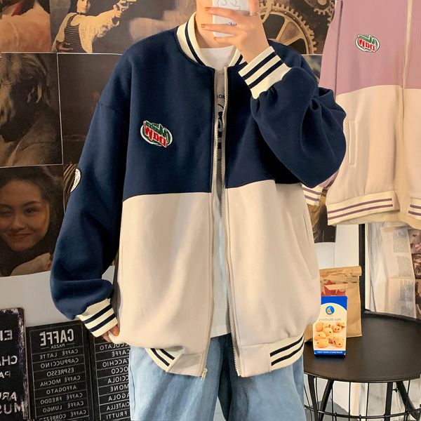 

spring cardigan sweater trend contrast baseball collar / p90, Black