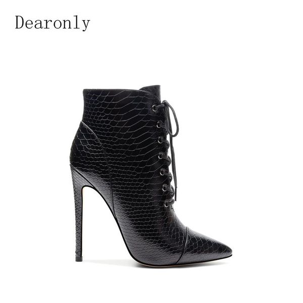 

boots dearonly pointed toe lace up stiletto high heel women ankle, Black