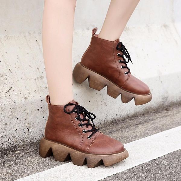 

boots plus size women 2021 women's autumn and winter british style thick bottom lace up short, Black