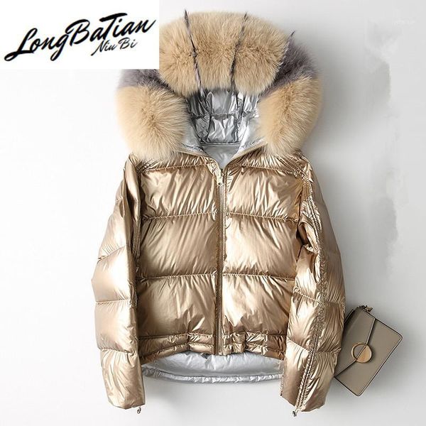 

coat 2020 winter real fur collar puffer down jacket women double side wear warm korean parka manteau femme 7071, Black