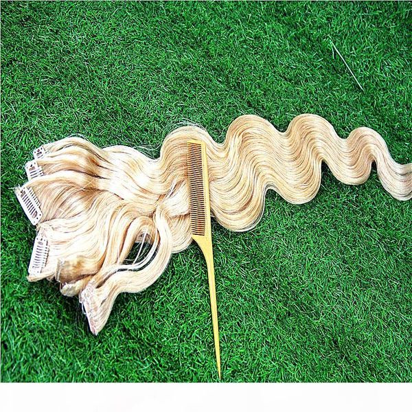 

blonde body wave clips in brazilian human hair extensions 100g 7pcs set 8-32 inchs clip ins clip in hair, Black