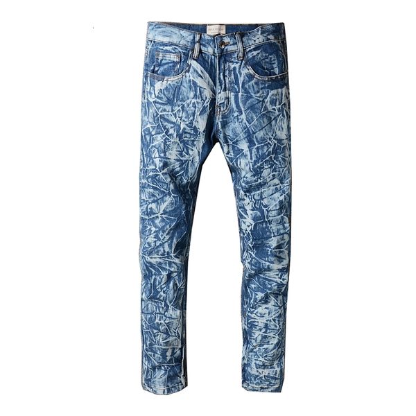 

2021 new men's male trousers street fashion brand autumn wild snowflake wash jeans slim trendy denim pants tc7p, Blue