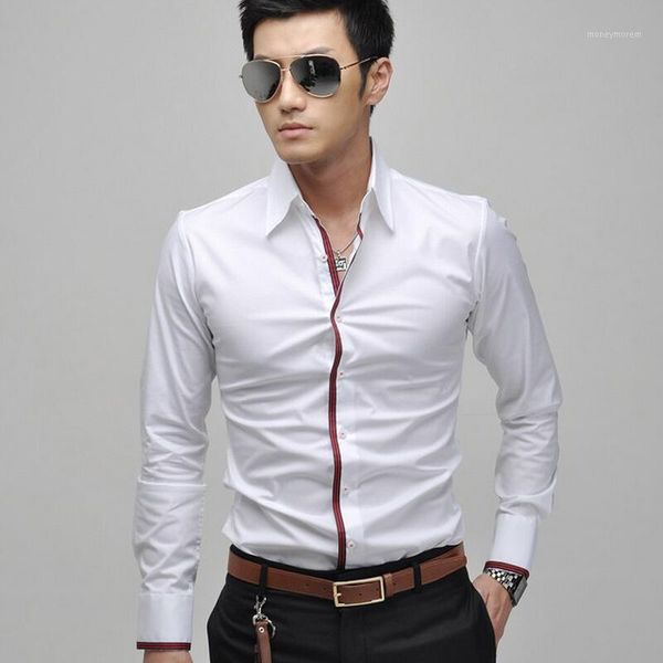 

wholesale- 2017 new mens casual long sleeve shirts men rock shirt men slim fit male shirt1, White;black