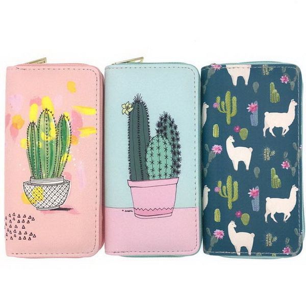 

kandra pu leather cactus 2019 summer long wallets phone pocket ladies card holder bag girls zipper coin purse wholesale