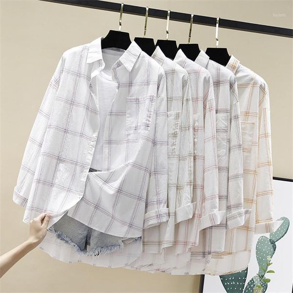 

women blouses shirts tunic womens and blouses 2020 womenswear long sleeve clothing button up down white print plaid new1