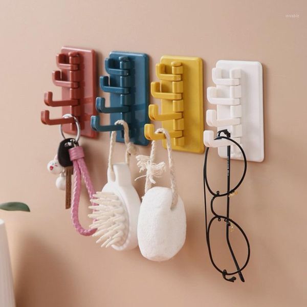 

solid color rotating adhesive hook creative nordic hole-hook bathroom kitchen hanger1