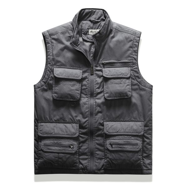 

2021 new warm men zip male autumn sleeveless vest men's jacket outdoors many hiking pockets gilets coat walks lys8, Black;white