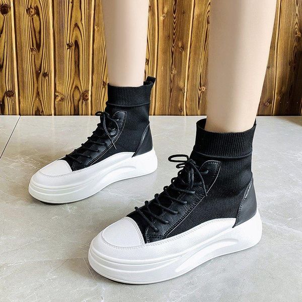 

ankle boots for women shoes flat platform boots thick bottom heels lace up new autumn winter women shoes woman plus size, Black