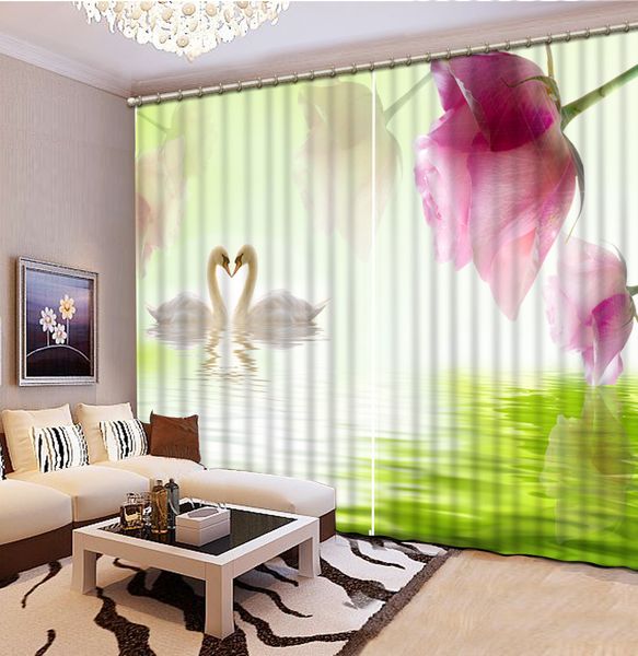 

3d curtains stereoscopic swan flowers lake surface curtains 3d blackout curtain living room l