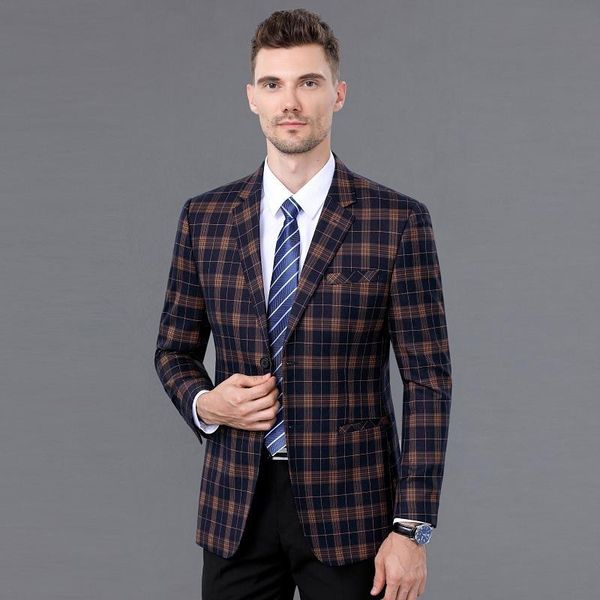 

autumn middle-aged father grid leisure suit coat male single coat loose middle-aged and old men's suits, White;black