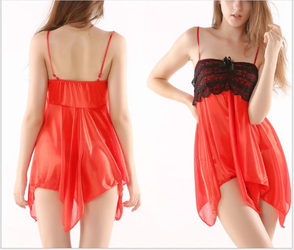 

underwear wholesale ladies sell european and american underwear lace bow suspends pajamas sleeping dress temptation, Red;black