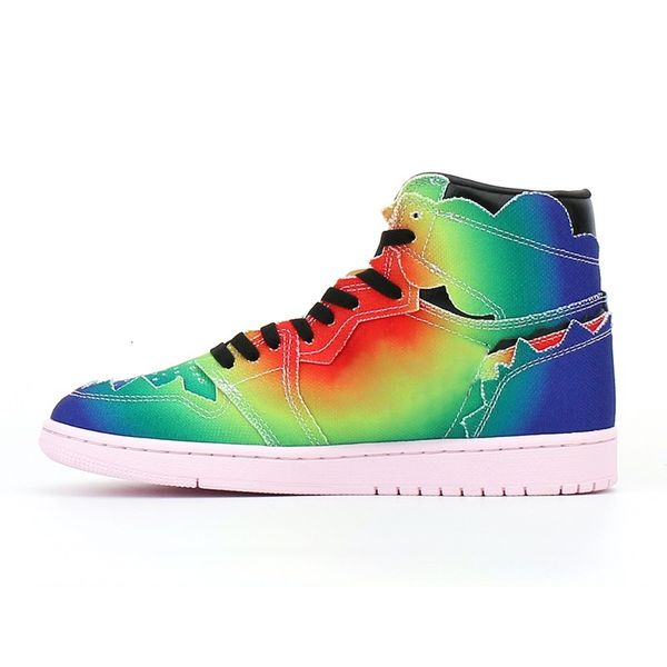

new j balvin 1s high og mens shoes jumpman 1 tie dye multi-color rainbow mens trainers sports sneakers size 40-45