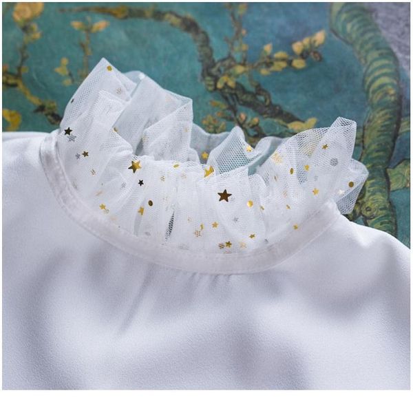 

women girl fake collar delicate lace star moon sequins stand up half shirt wo jllumj, Blue;red