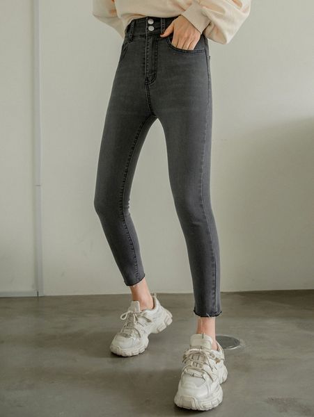 

dazy high waist frayed trim skinny jeans s8f5#, Blue