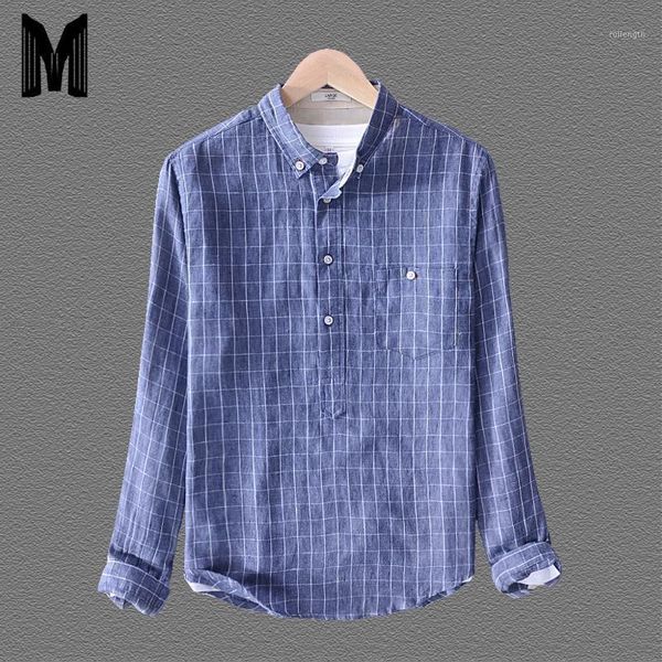 

2020 spring summer new shirts men fashion 100%linen long sleeve cool plaid plus size shirt y16691, White;black
