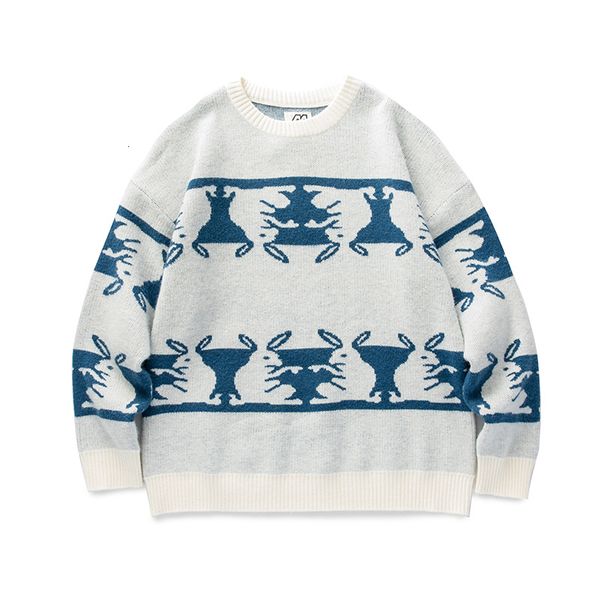 

new men white rabbit winter sweaters 2021 mens o-neck korean fashions sweater women casual harajuku clothes mp68, White;black
