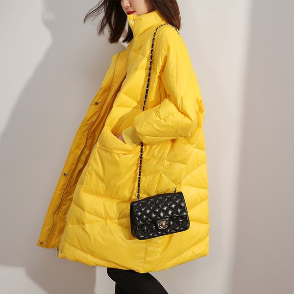 

women down jacket 2020 new arrival long loose white duck down jacket long down parka female warm winter coat women, Black