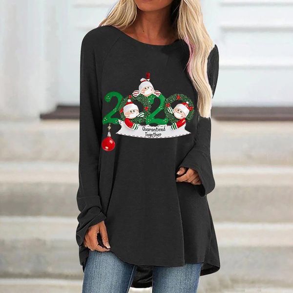 

plus size women's blouse christmas print vintage o-neck loose long sleevepullover casual tunic blouse et chemisier femme1, White
