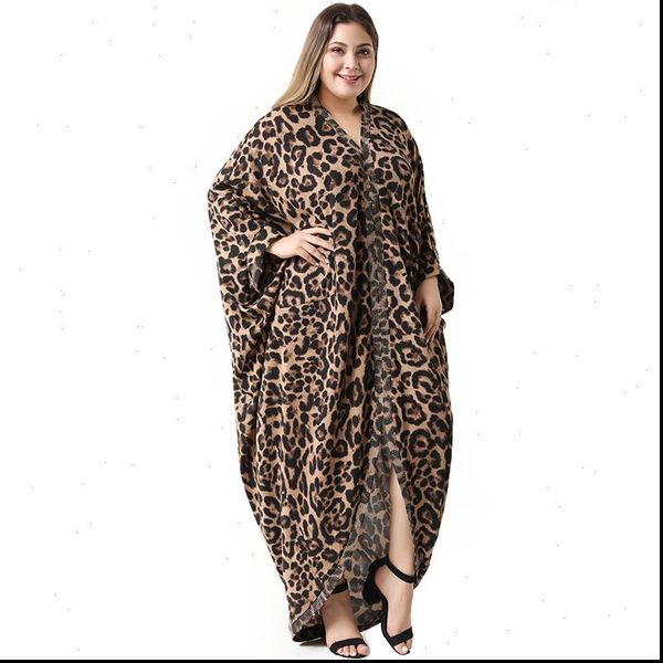 

2021 abaya long summer womens leopard ladies dresses large plus size fashion elegant irregular split african ramadan maxi dress, Black;gray
