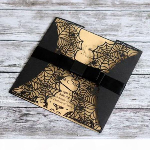 

100pcs set hollow invitation card halloween creative spider web black color greeting card festival party european christian
