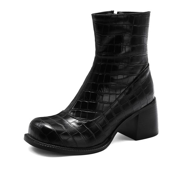 

fake leather pattern ankle boots women autumn winter high square heel lady shoes g301 woman black square toe fashion short boot