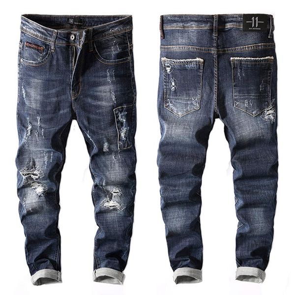 

nigrity 2020 autumn new design model men slim fit elastic light vintage blue jeans fashion pant stretch distressed male trousers